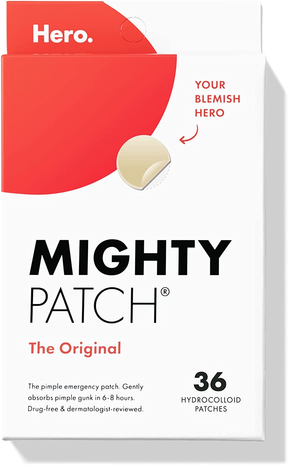 Mighty Patch Original from Hero Cosmetics – Hydrocolloid Acne Pimple Patch for Covering Zits and Blemishes, Spot Stickers for Face and Skin, Vegan-friendly and Not Tested on Animals (36 Count)