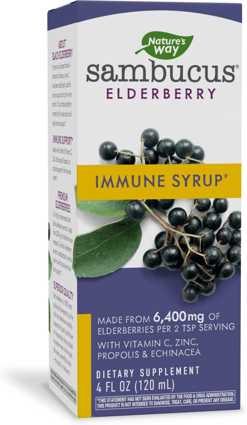 Nature’s Way Sambucus Immune* Elderberry Syrup with Echinacea, Zinc & Vitamin C, 4 Oz