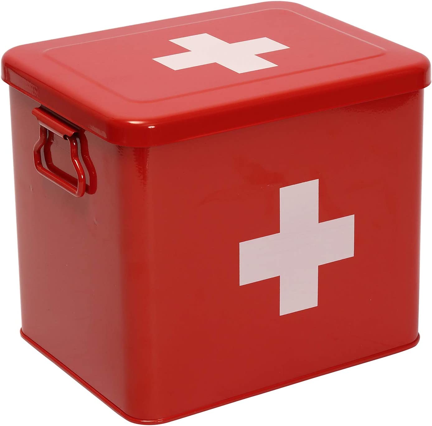 Xbopetda First Aid Kit, First Aid Medicine Supplies Bin – 2-Tier Metal Medicine Storage Tin, First Aid Box with Removable Tray for Home Emergency Tool Set-Red