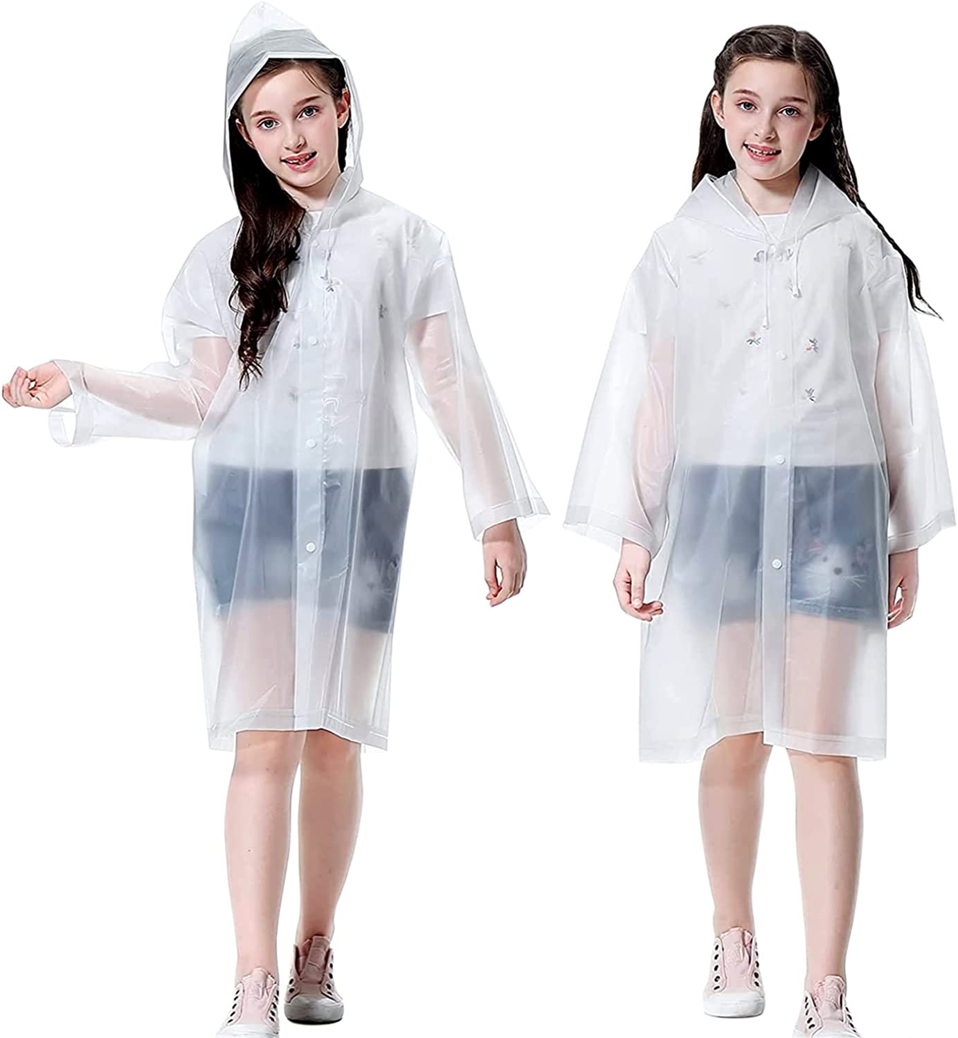 Rain Ponchos for Kids, 2 Pack Raincoats for Boys Girls with Hoods, EVA Waterproof Rain Jackets for Emergency, Disney World, Travel