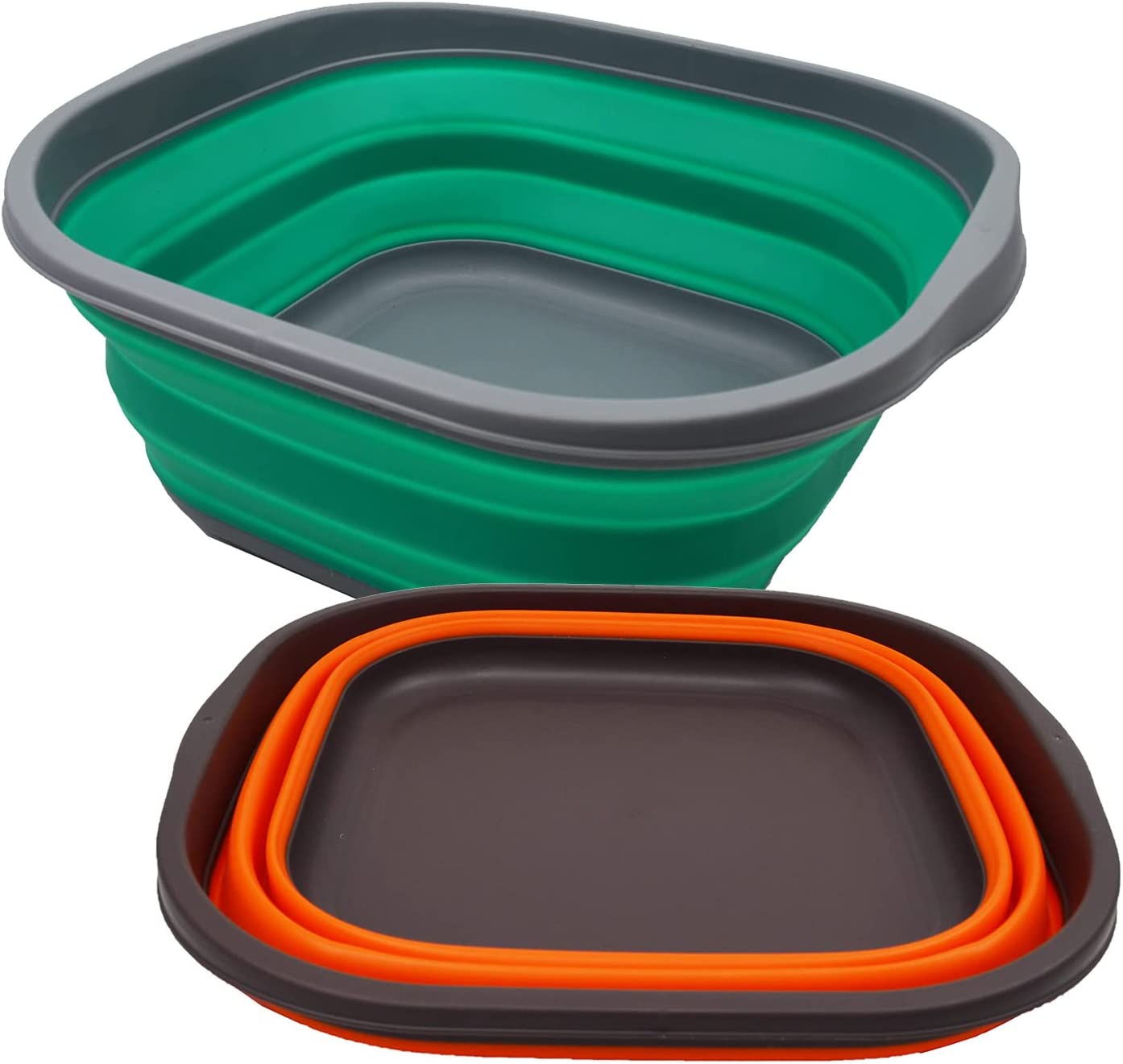 SAMMART 10L (2.6 Gallons) Collapsible Tub – Foldable Dish Tub – Portable Washing Basin – Space Saving Plastic Washtub (Bluish-Green + Orange)