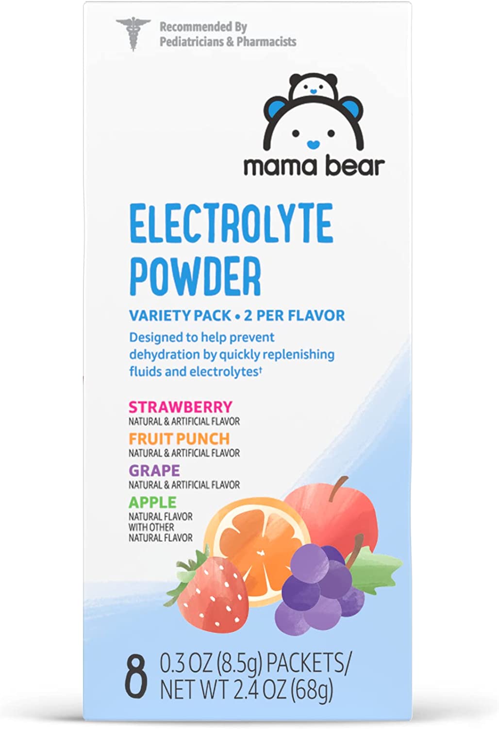 Amazon Brand – Mama Bear Electrolyte Powder Packets 0.3oz, Assorted Flavors, 8 Count