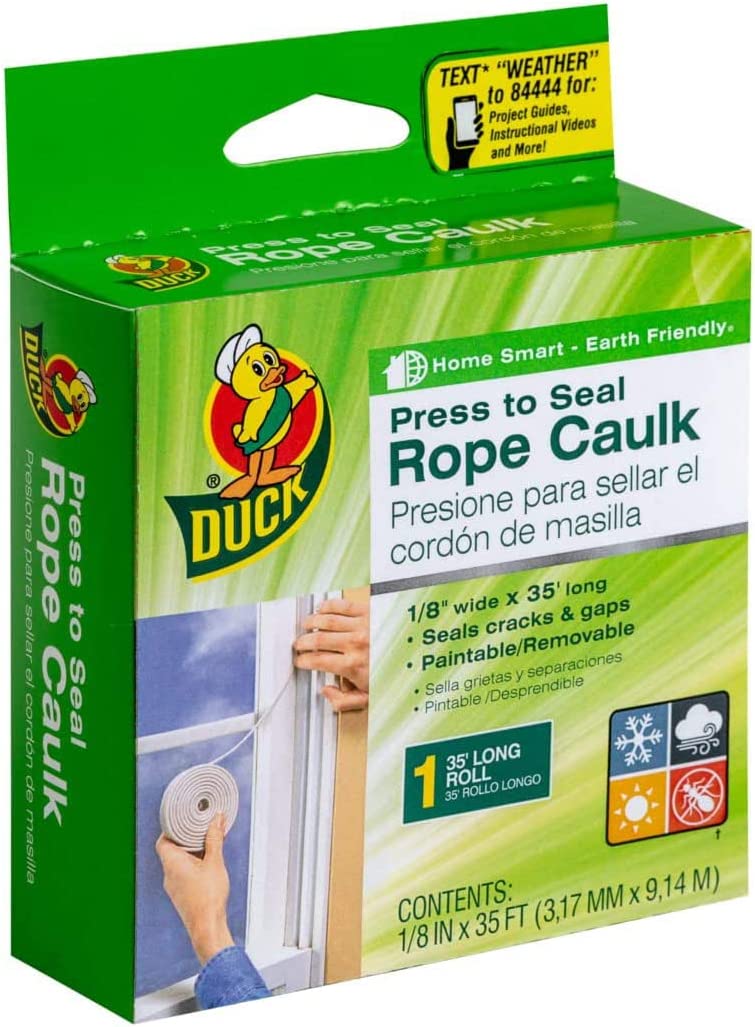 Duck Brand Press to Seal Rope Caulk, White, 1/8-Inch Wide x 35-Feet Long, Single Roll, 283580