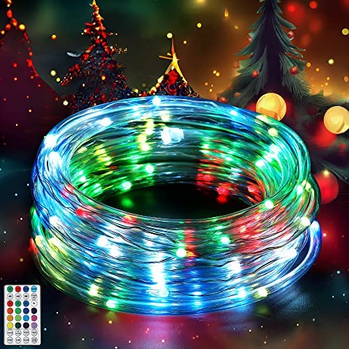 Hiboom 33 Ft 100LT RGB Christmas Rope Lights, 16 Colors 12 Modes Changing Waterproof Neon Tube Lights and Remote for Outdoor Garden Yard, Christmas Party Bedroom Patio Xmas New Year Decor
