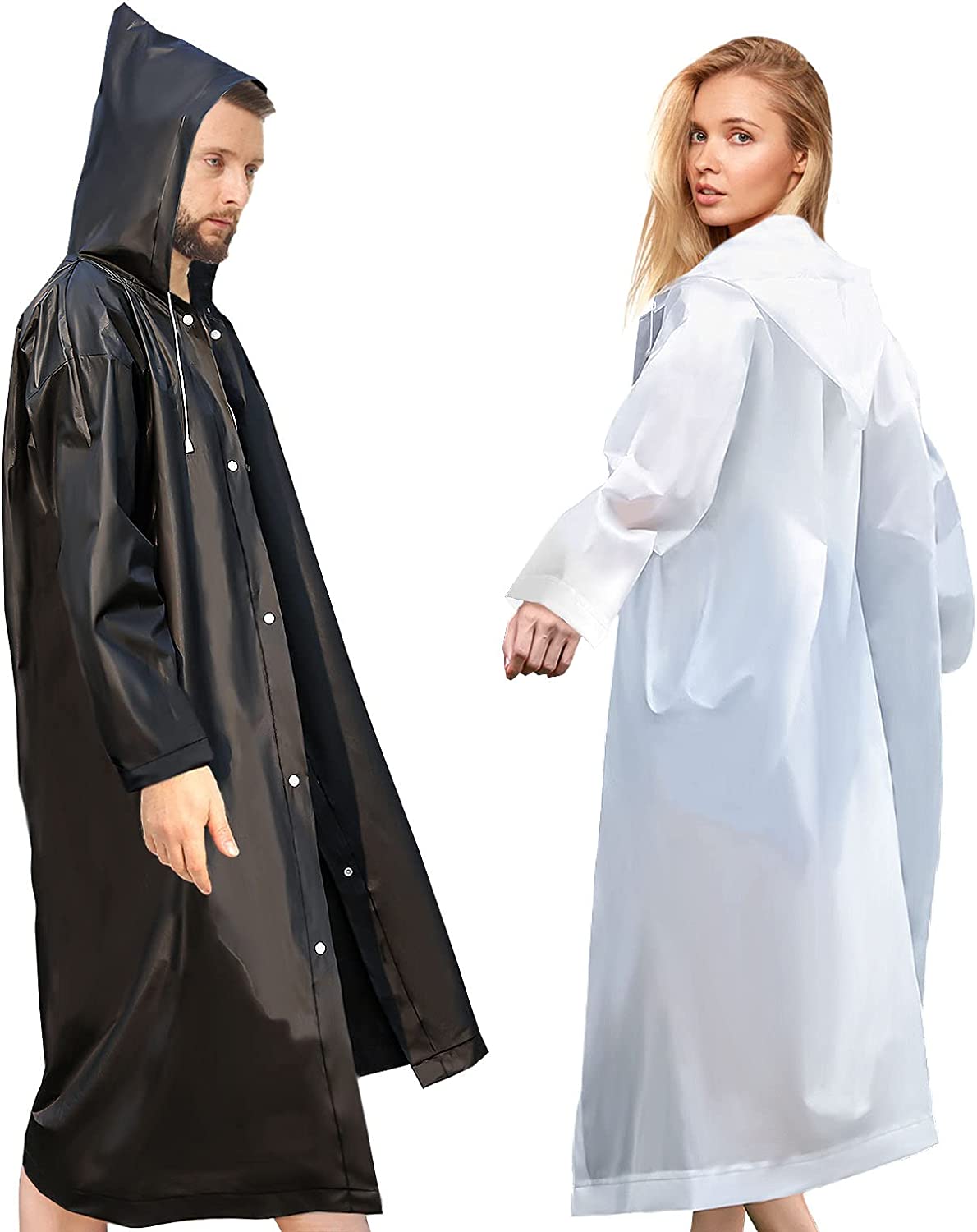 Rain Coats for Women Men 2 Pack Reusable EVA Rain Poncho for Adults Portable Rain Jackets Waterproof Raincoat with Hood Rain Gear
