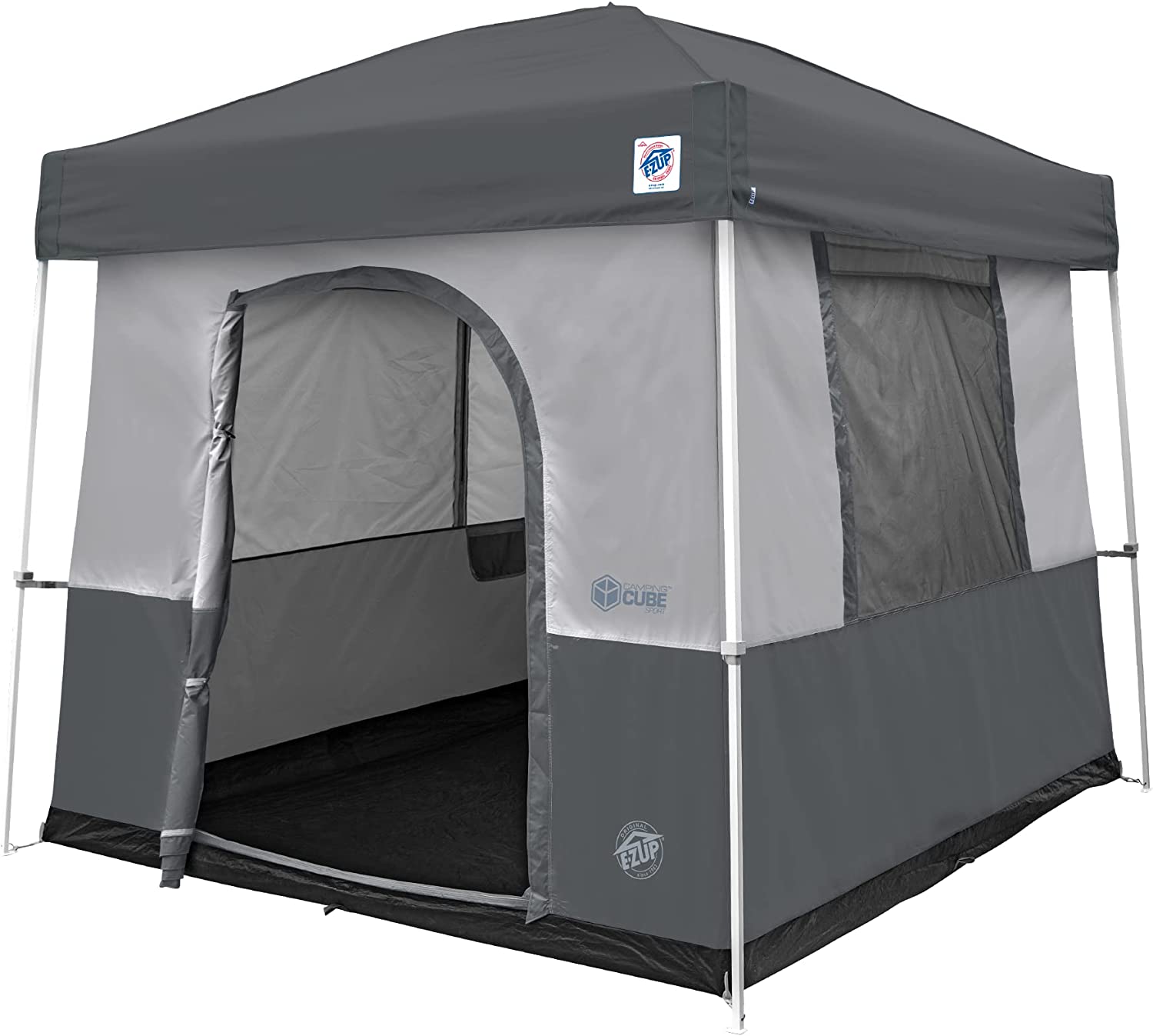 E-Z UP Camping Cube Sport, Converts 10′ Angled Leg Canopy into Camping Tent, Grey (Canopy/SHELTER NOT Included)