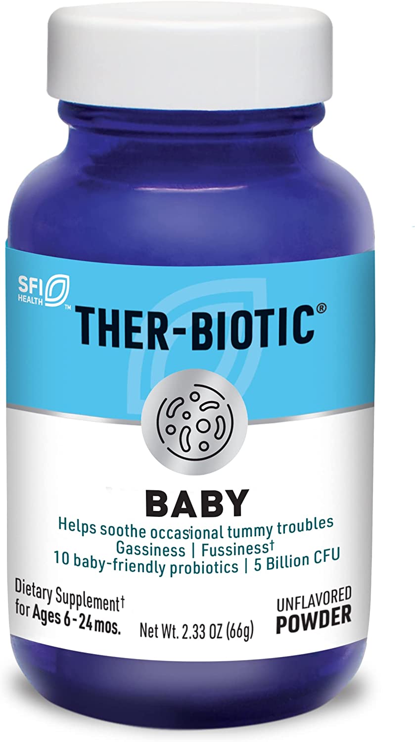 Klaire Labs Ther-Biotic Baby – Infant Probiotic Powder – Bifidobacterium Infantis & More – Gut & Immune Support Baby Probiotics – Hypoallergenic – Mix with Breast Milk or Food (120 Servings)