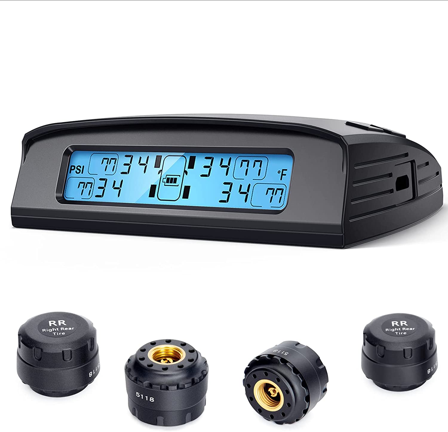 Tymate Tire Pressure Monitoring System with Solar Charge, M7-3 pro TPMS with 5 Alarm Modes, Auto Backlight ＆ Smart LCD Display, Auto Sleep Mode, with 4 External Tpms Sensor (0-87 PSI)