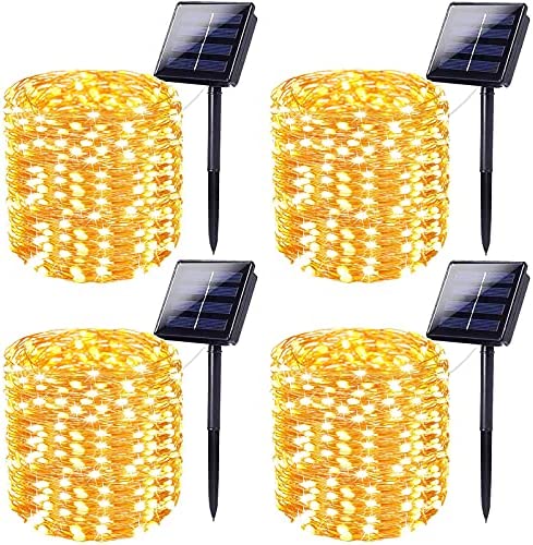 Super-Long 4-Pack Each 72FT 200 LED Solar String Lights, Extra-Bright Solar Outdoor Lights with 8 Lighting Modes, Waterproof Solar Fairy Lights for Tree Garden Patio Party Christmas (Warm White)