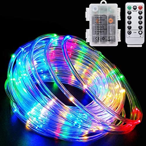 Sekmet LED Rope Lights Battery Powered String Lights with Remote Control 40Ft 120 LEDs 8 Modes Color Changing Indoor Outdoor Strip Fairy Lights for Garden Christmas Party Holiday Decoration 1 Pack