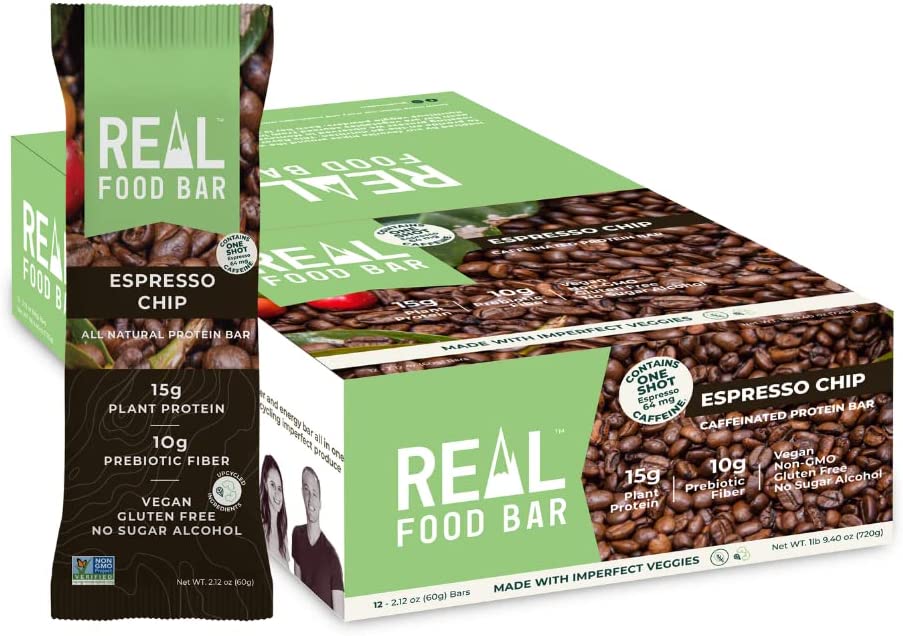 Just Real Food Bar – Plant Based Protein Bar – Espresso Chip – 12 Count – 15g Protein – High Energy, Paleo, Vegan, and Non GMO – Gluten Free, Dairy Free and Soy Free