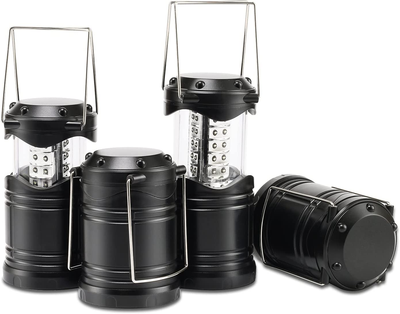Lichamp 4 Pack LED Camping Lanterns, Battery Powered Camping Lights LED Super Bright Collapsible Flashlight Portable Emergency Supplies Kit, A4BK