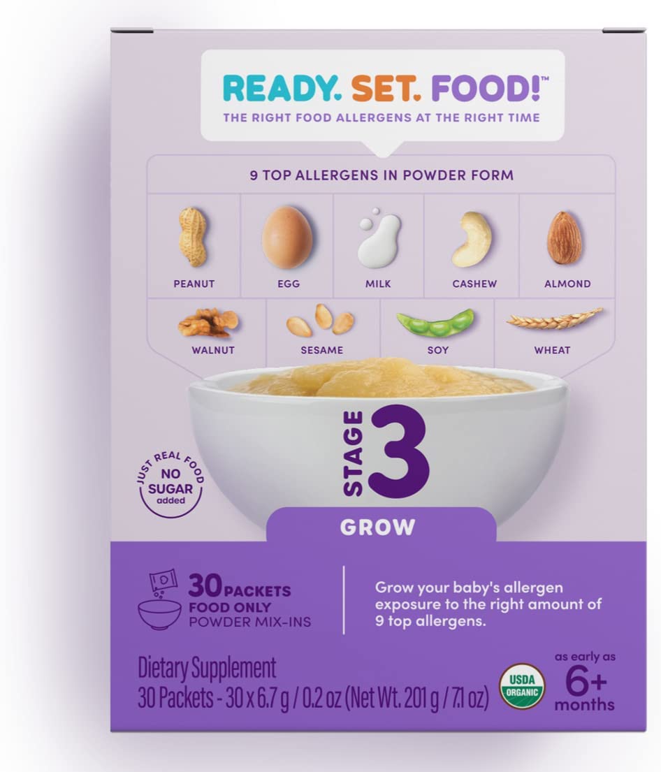 Ready Set Food | Early Allergen Introduction Mix-ins for Babies 4+ Mo | Stage 3 – 30 Days | 9 Top Allergens – Organic Peanut Egg Milk Almond Cashew Walnut Sesame Soy Wheat | For Food | ReadySetFood