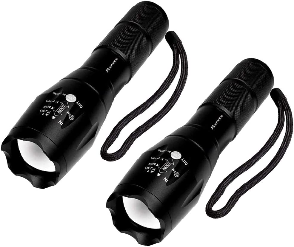 2Pcs X700 Tactical Flashlight,2000 lumens XML-T6 Flash Torch Lights with Zoomable and 5 Light Mode, Portable Ultra Bright High Lumens Handheld Led Flashlights