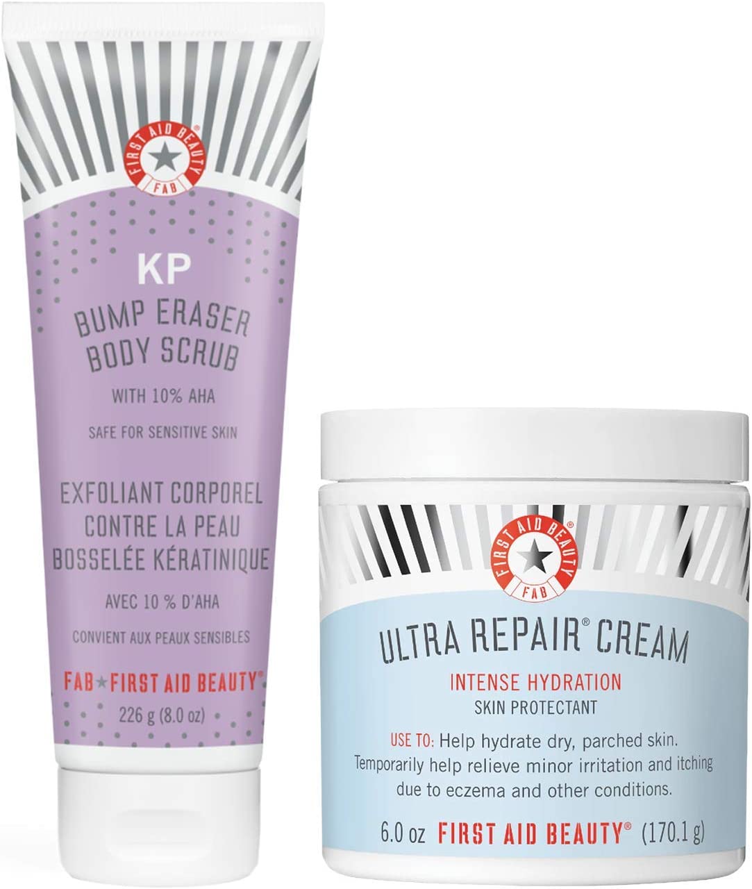 First Aid Beauty Bundle: KP Bump Eraser Body Scrub with 10% AHA and Ultra Repair Cream Intense Hydration Moisturizer