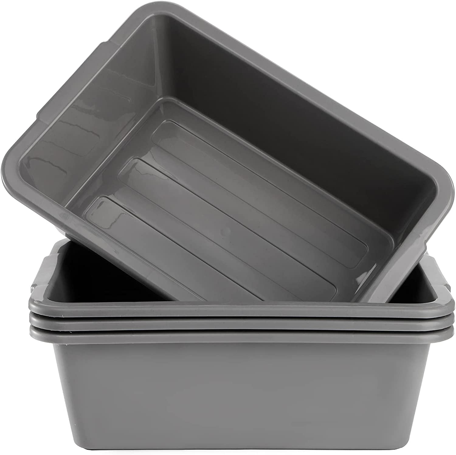 Dicunoy 4 Pack Plastic Bus Tubs, 8L Dish Tubs Food Service Tub, Rectangle Wash Dish Basin Pans, Small Meat Lugs, Concrete Cement Mixing Tray, Commercial Tote Box for Home, RV, Camping