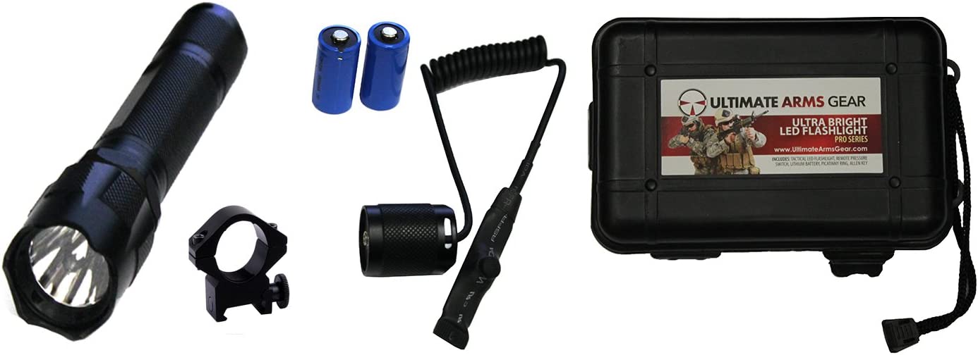 Tactical 130+ Lumens L.E.D Flashlight LED Universal Shotgun Rifle Paintball Airsoft Includes Weaver Picatinny Rail Mount, Button Tail Cap, Pressure Switch, Batteries, Self Defense Bezel & Hard Case