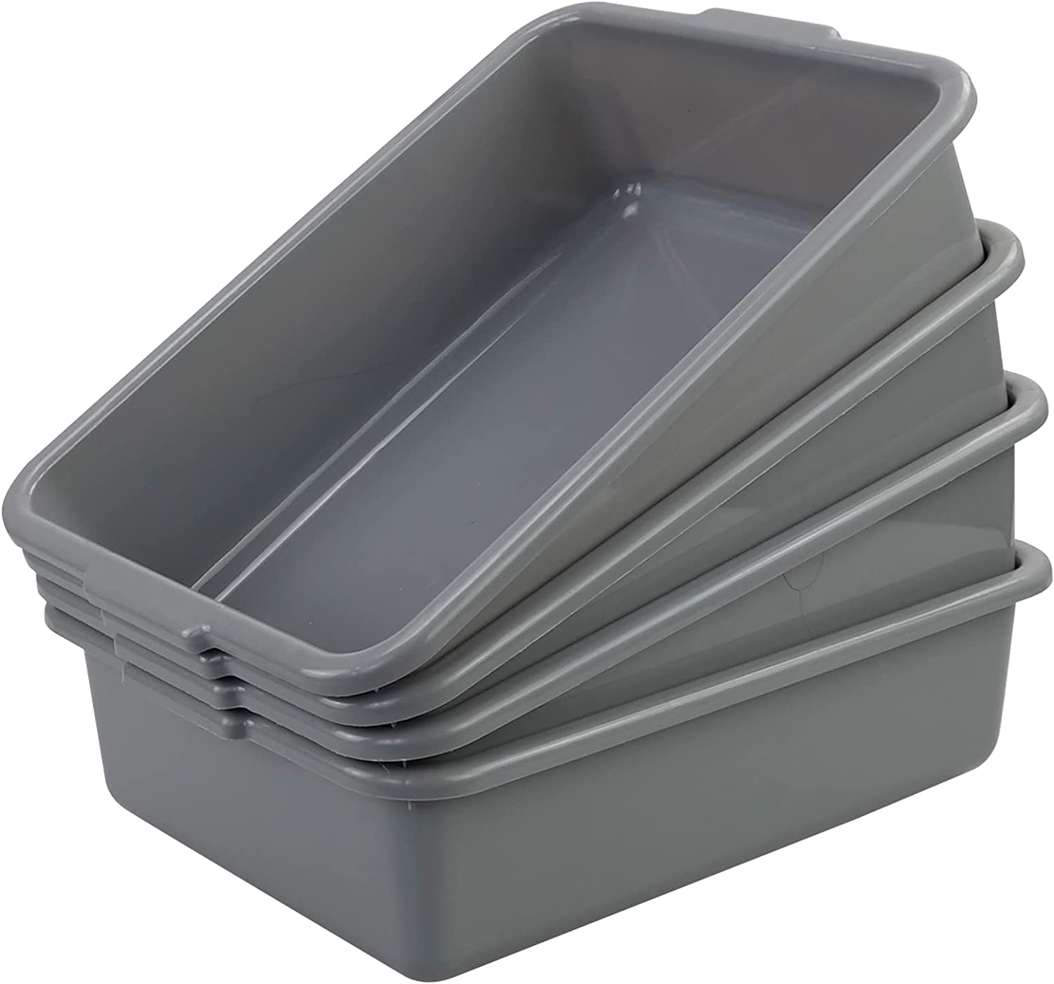 Inhouse 4-Pack Commercial Bus Tubs 13L, Plastic Bus Box/Tote, Grey