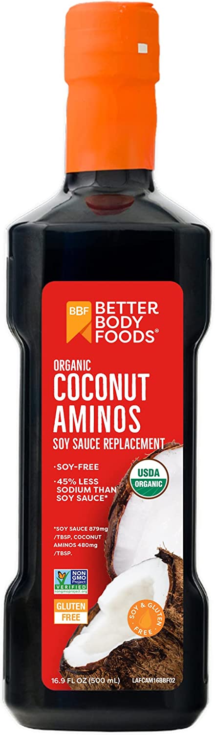 BetterBody Foods Organic Coconut Aminos, Soy Sauce Alternative, Gluten Free, Soy Free, Non-GMO, Kosher, 16.9 Ounces