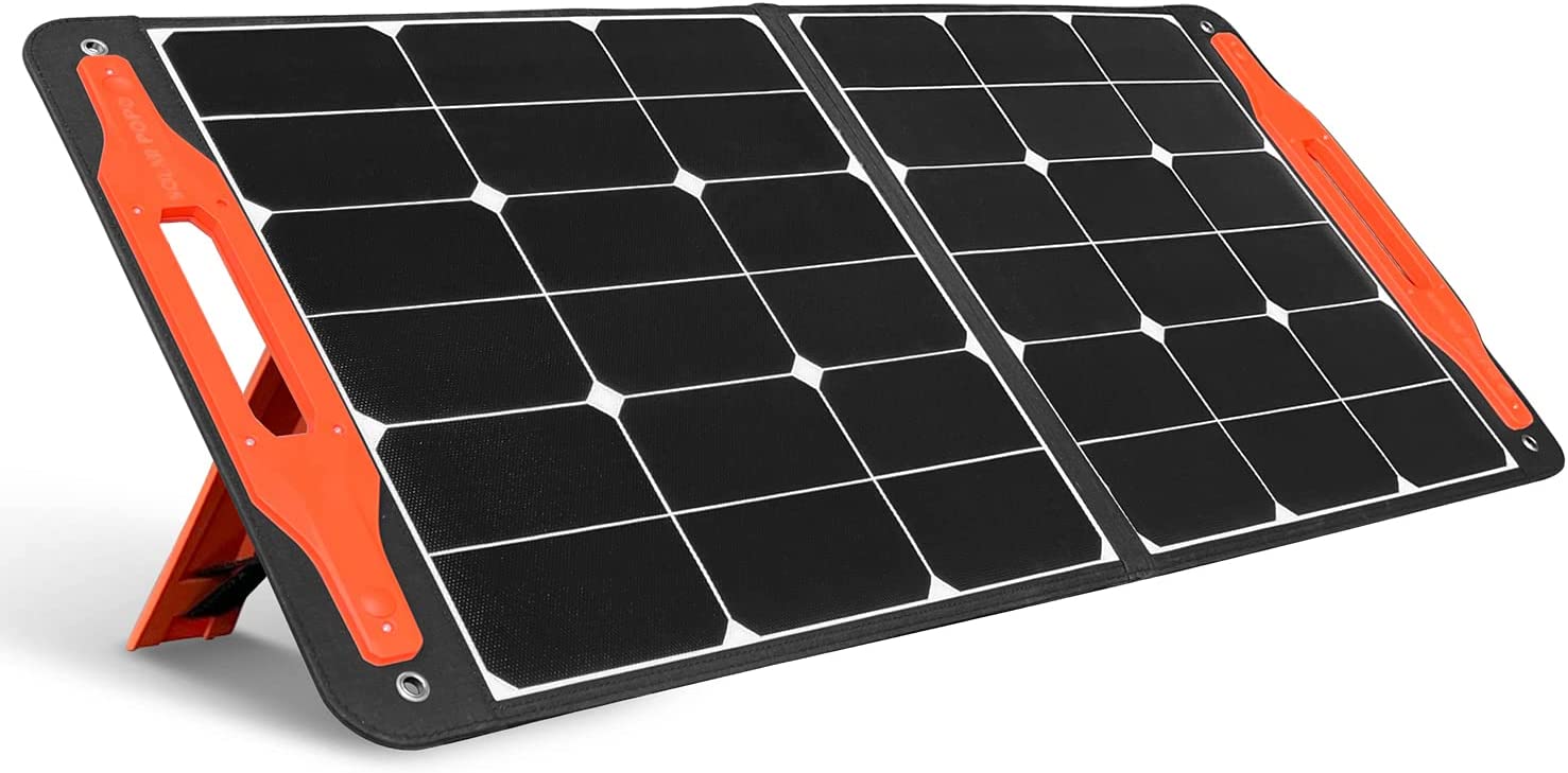 SOLAR POPO 100W Portable Folding Solar Panel Charger with USB Outputs for Family Camping Phones Tablets, Foldable Solar Panel with 4-in-1 Cable for Battery Power Station Generator