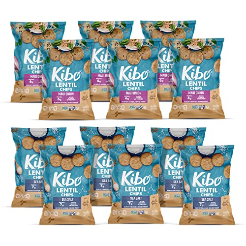 Kibo Lentil Chips Variety Pack, Gluten-Free Vegan Snacks, Non-GMO Verified, Plant-Based 28 grams, 12 pack