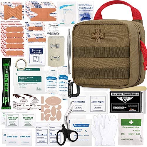 Everlit 180 Pieces Tactical First Aid Kit IFAK Molle EMT Pouch Outdoor Camping Emergency Kits for for Camping Boat Hunting Hiking Home Car Earthquake and Adventures