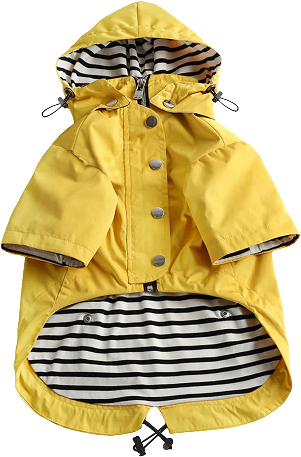 Morezi Dog Zip Up Dog Raincoat with Reflective Buttons, Rain/Water Resistant, Adjustable Drawstring, Removable Hood, Stylish Premium Dog Raincoats – Size XS to XXL Available – Yellow – L