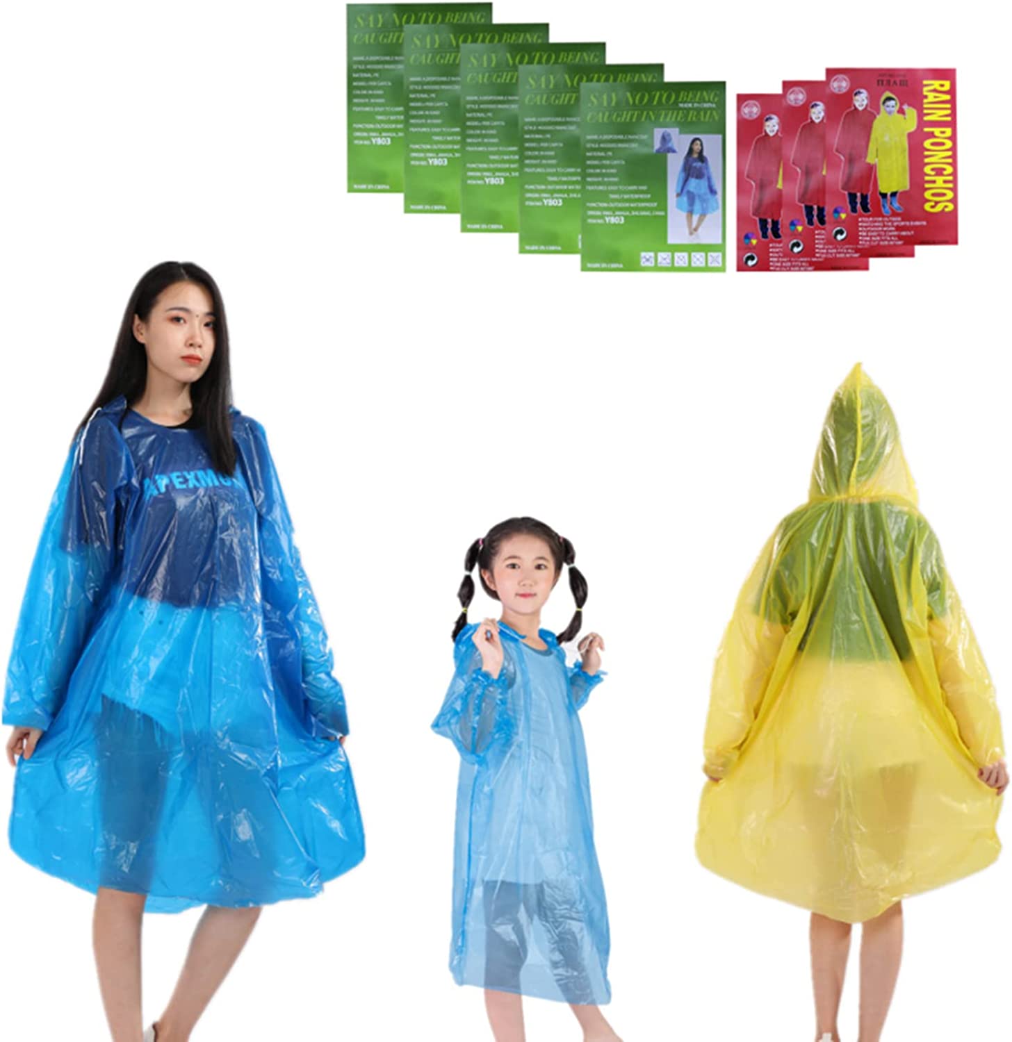 CHENJI 8 Pieces Disposable Rain Poncho, Disposable Emergency Raincoats for Adults and Children, Suitable for Playground or Outdoor Activities