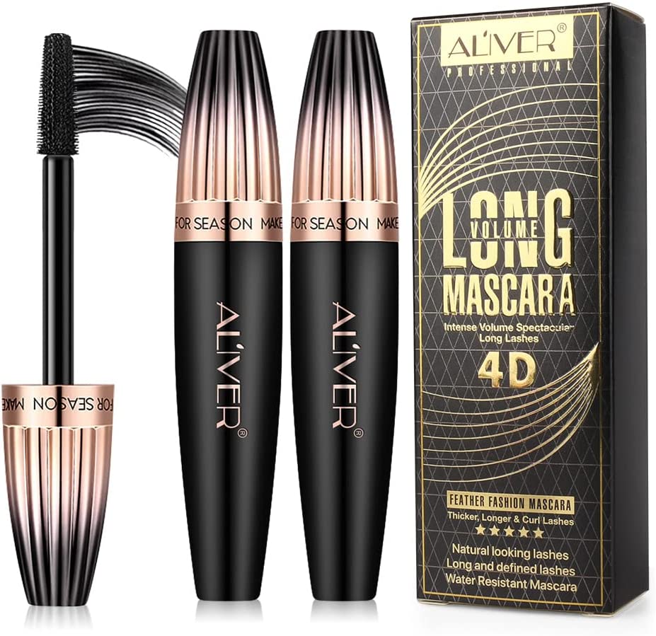 4D Silk Fiber Lash mascara, Waterproof Mascara Black Volume and Length, Natural Lengthening and Thick, Smudge-Proof ,No Clumping, Instantly Create The Look of Lash Extensions, All Day Full, 2 Pack