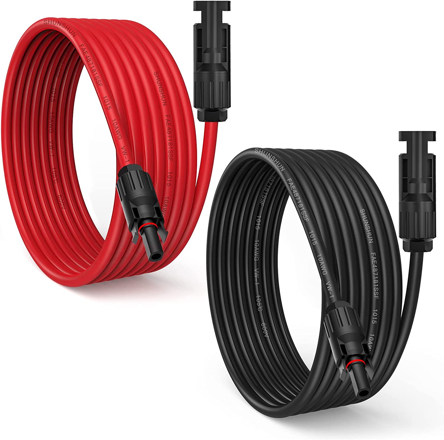 ELECTOP Solar Extension Cable Wire 10 Feet, 10AWG Solar Panel Cable with Weatherproof Female and Male Connector Adapter Kit for Solar Generator House Boat RV(10FT Red + 10FT Black)