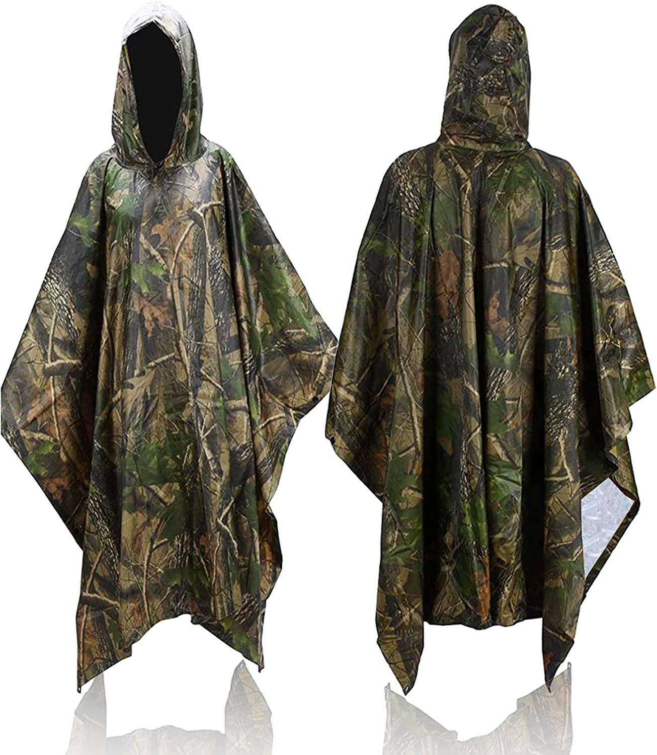 Favuit Camouflage Rain Poncho Ghillie Suit Waterproof Raincoat Military Army Style Poncho Multi Use Rip-Stop Shelter Tent