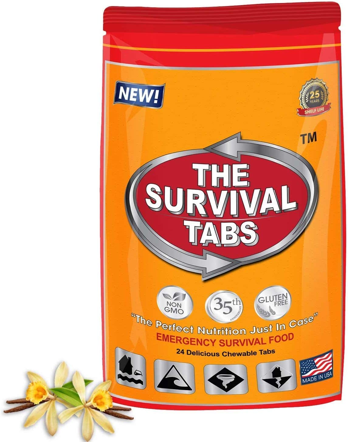 Survival Tabs 2 Day 24 Tabs Emergency Food Survival Food Meal Replacement MREs Gluten Free and Non-GMO 25 Years Shelf Life Long Term Food Storage – Vanilla Flavor