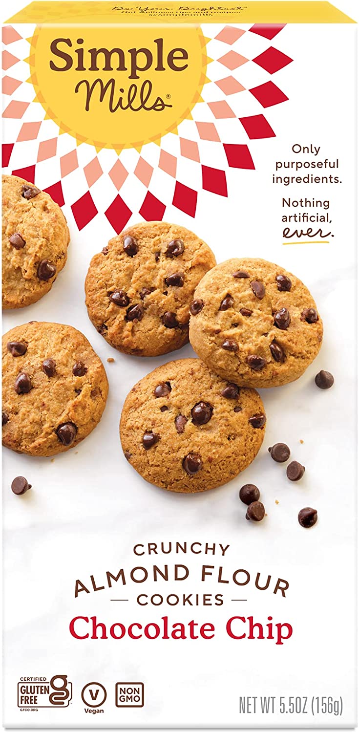 Simple Mills Almond Flour Crunchy Cookies, Chocolate Chip – Gluten Free, Vegan, Healthy Snacks, Made with Organic Coconut Oil, 5.5 Ounce (Pack of 1)
