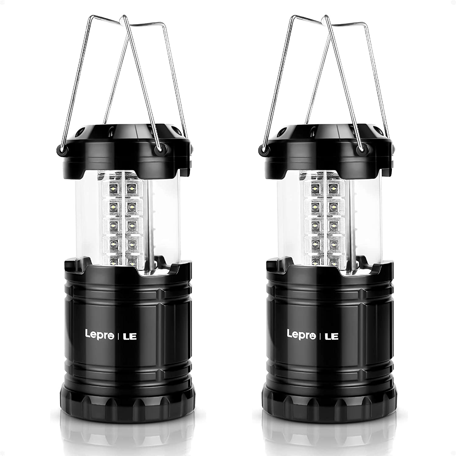 Lepro LED Camping Lantern Battery Powered, Super Bright, Collapsible, IPX4 Water Resistant, Outdoor Portable Lights for Emergency, Hurricane, Storms, Outages, 2 Packs