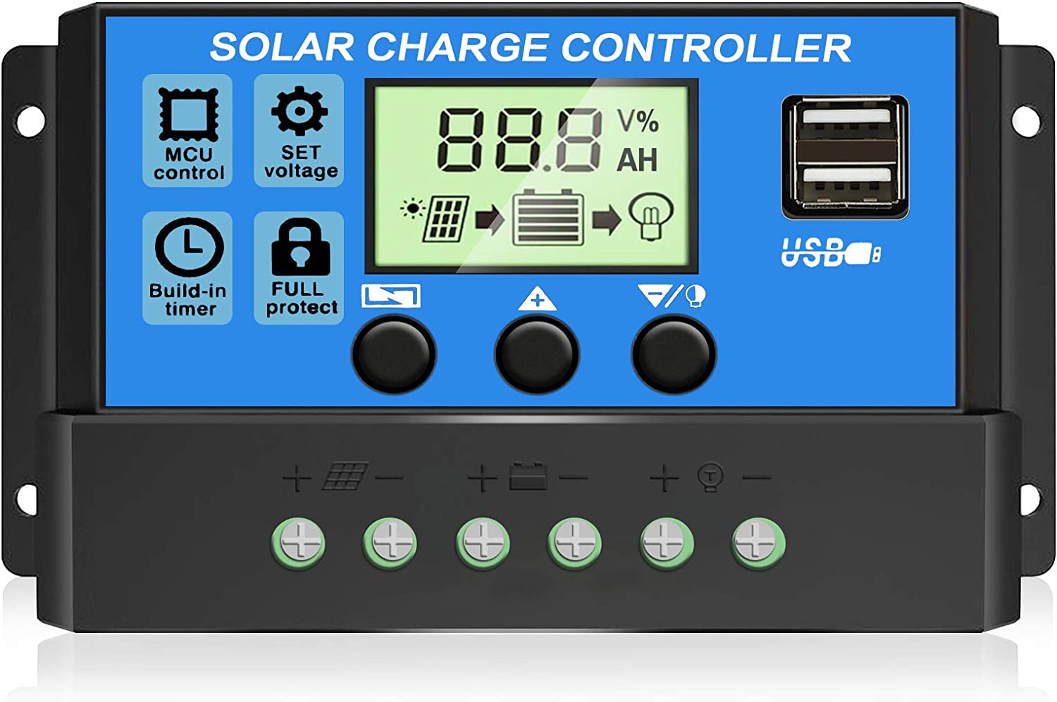 [2022 Upgraded] 30A Solar Charge Controller, 12V/ 24V Solar Panel Regulator with Adjustable LCD Display Dual USB Port Timer Setting PWM Auto Parameter