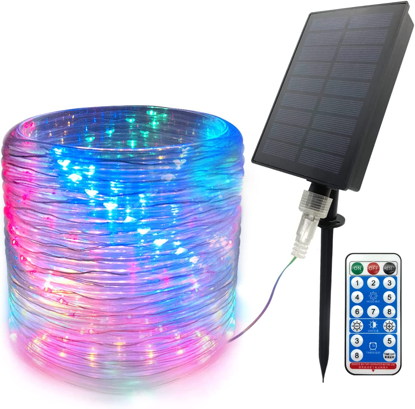 GLPE Solar Rope Lights Outdoor Waterproof LED, 66ft 200 LEDs Fairy Lights Solar Powered ,8 Lighting Modes Color Changing Rope Lights with Remote for Christmas Garden Swimming Pool Trampoline