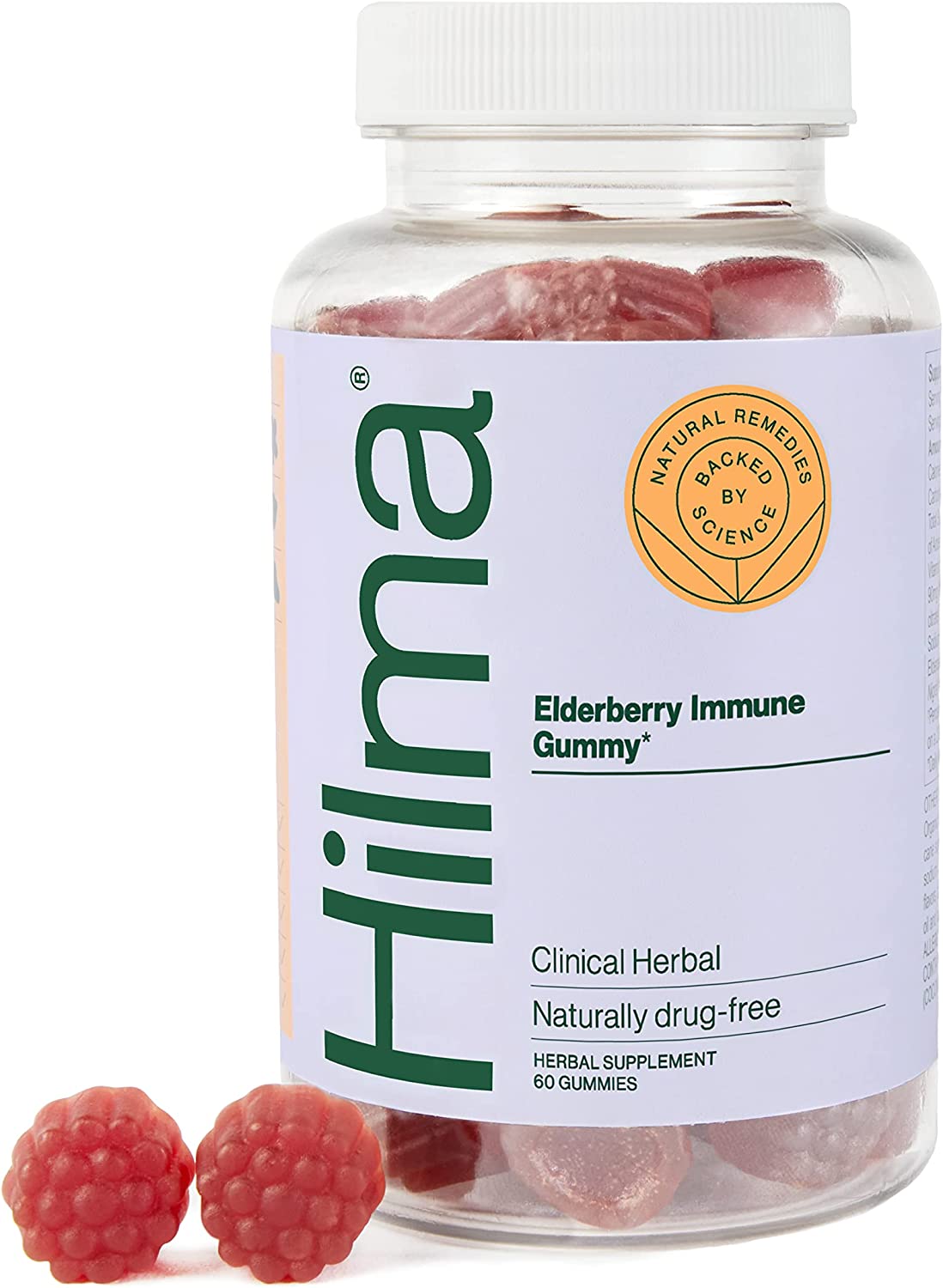 Hilma Elderberry Gummies with Zinc & Vitamin C – Natural, Vegan + Clinically Proven Ingredients – Immune Support + Antioxidants – Natural Berry Flavor (60 Gummies)