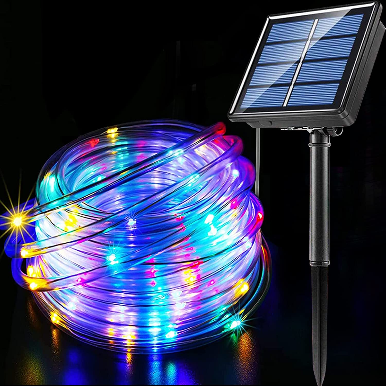 Aigleya Solar String Lights LED Rope Lights,40Ft 120 LEDs Solar Outdoor Lights 8 Modes Color Changing Solar Fairy Lights Waterproof Outdoor String Lights for Christmas Party Camping Décor…