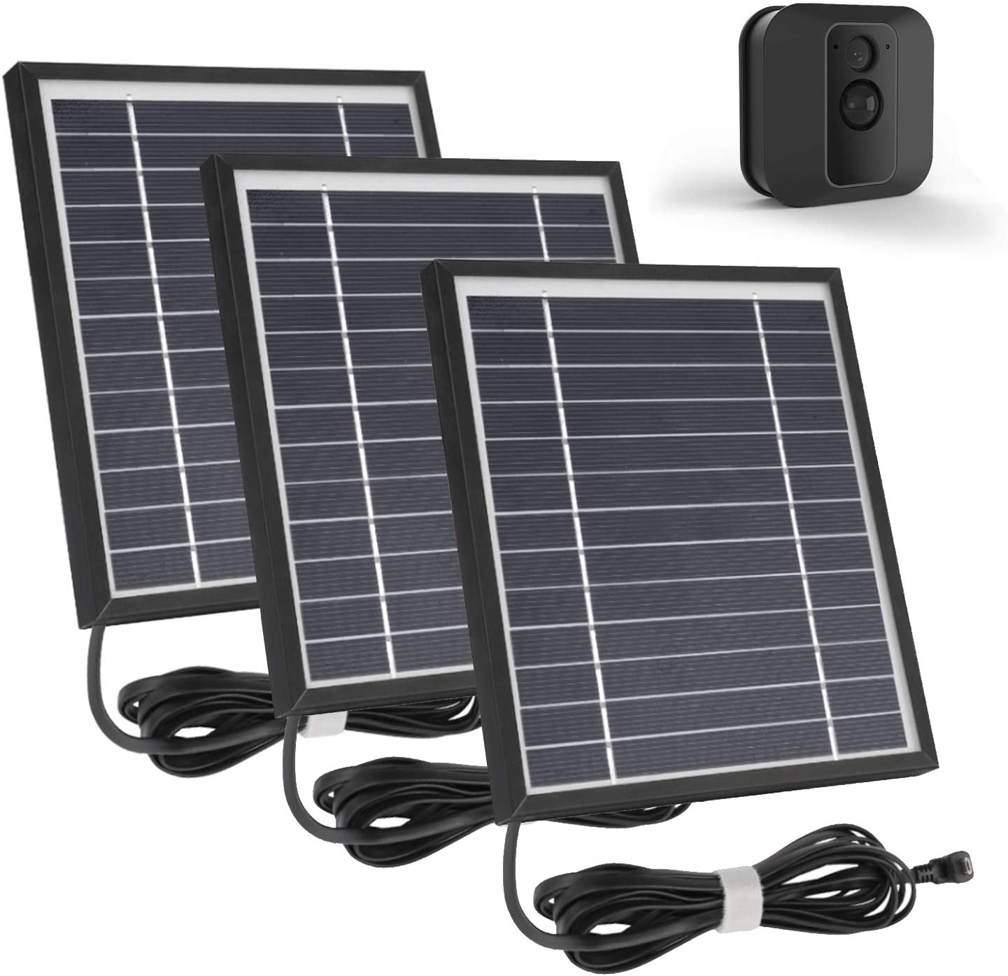 iTODOS 3 Pack Solar Panel Works for Blink XT XT2, 11.5Ft Outdoor Power Charging Cable and Adjustable Mount,Weatherproof, Power Your Blink Camera continuously – Black