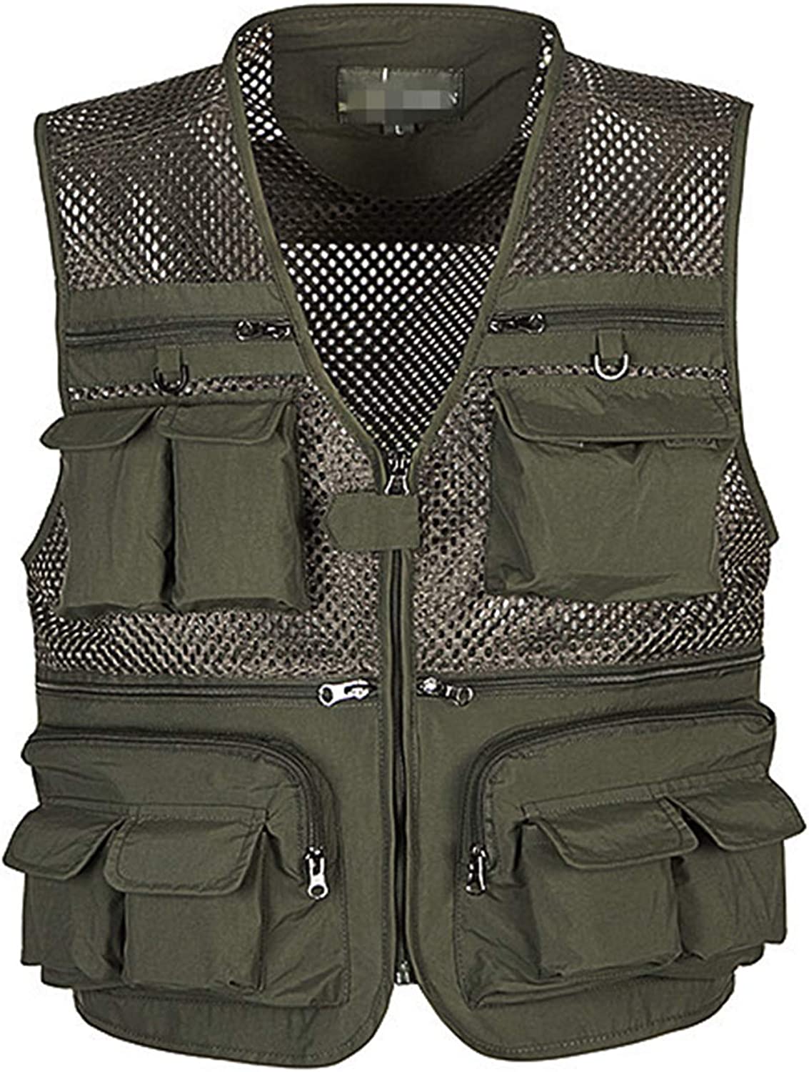 SOUGAO Mens Summer Mesh Fishing Vest Multi Pockets Work Sleeveless Jacket Dark Green (Asie 5XL), Army Green (SG.MJ154-B5XL)