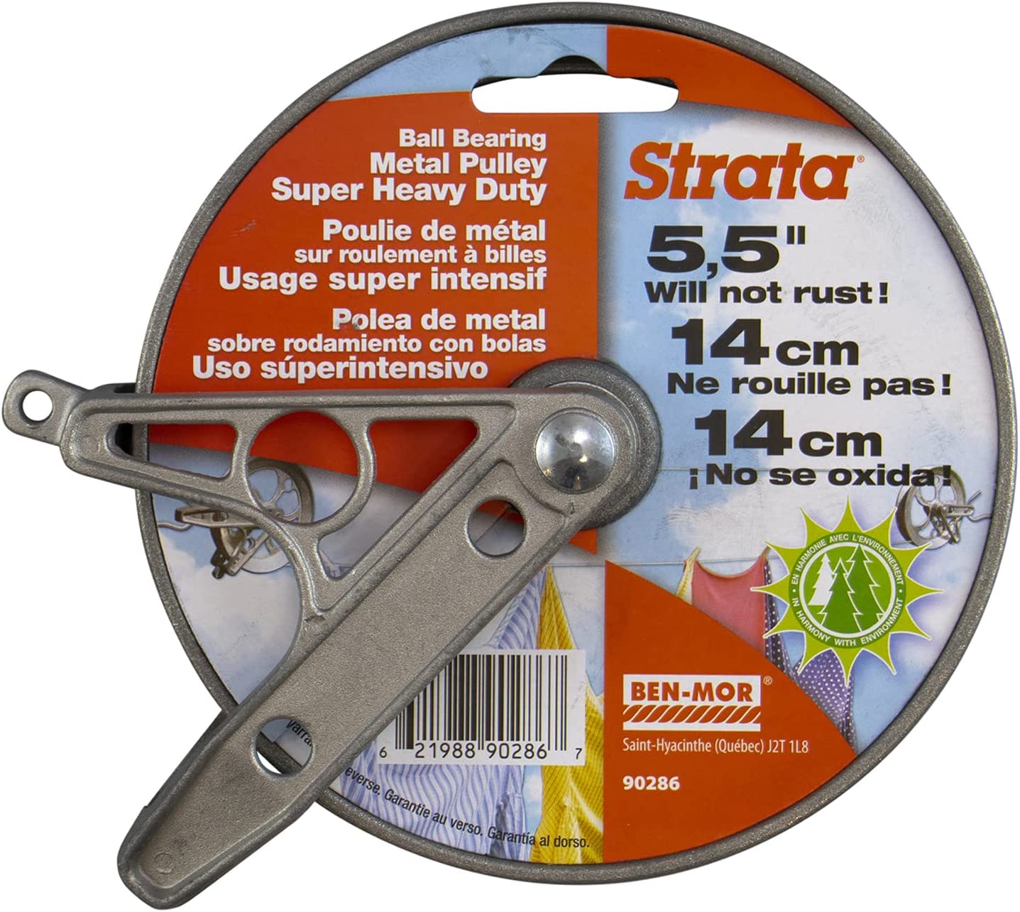 Strata Ball Bearing Style Clothesline Pulley – 5.5” Heavy Duty Metal, Rustproof Silver for Outdoor Laundry Drying, Line Pulley for Clothes, Coats, Blankets, and More