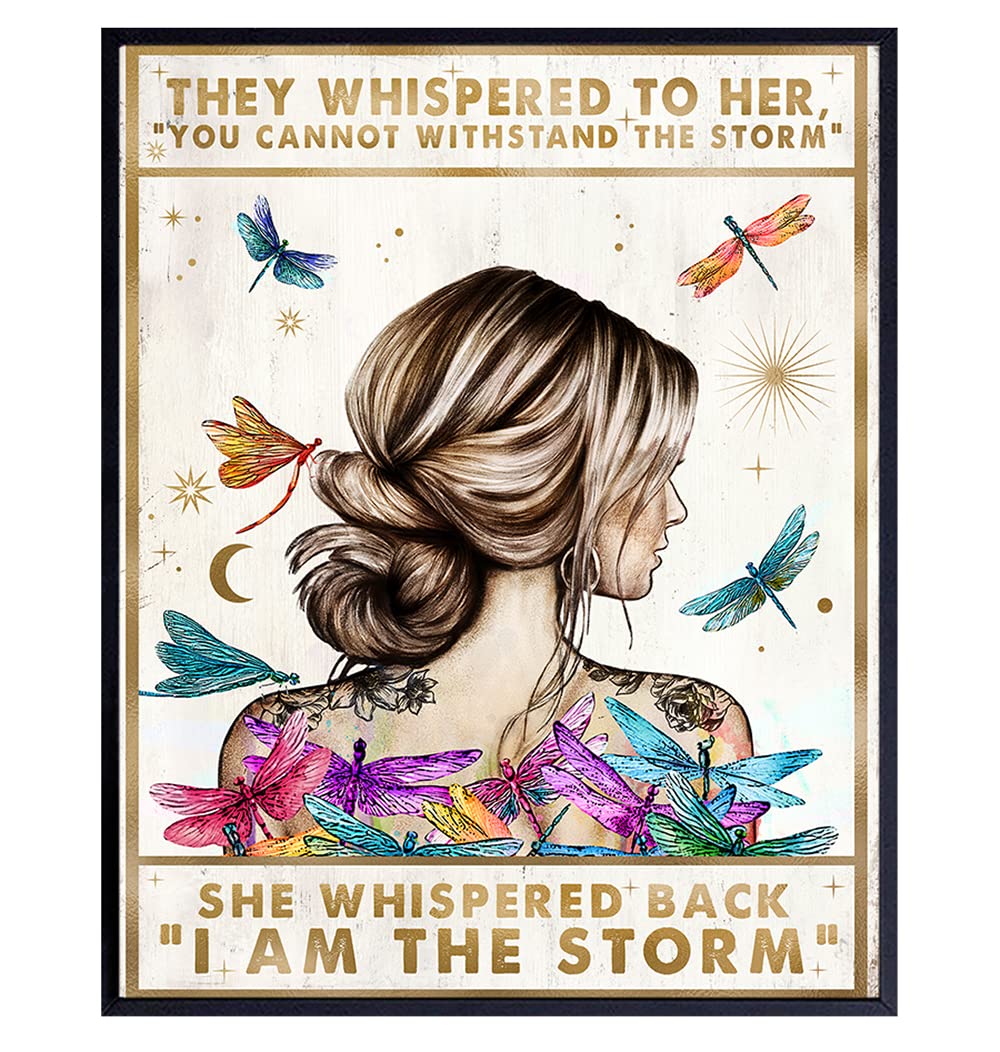 Inspirational Positive Quotes Wall Decor – She Whispered Back I Am The Storm – Hippie Boho Wall Art – Motivational Poster – Encouragement Gifts for Women – Rustic Bedroom Living Room Home Office