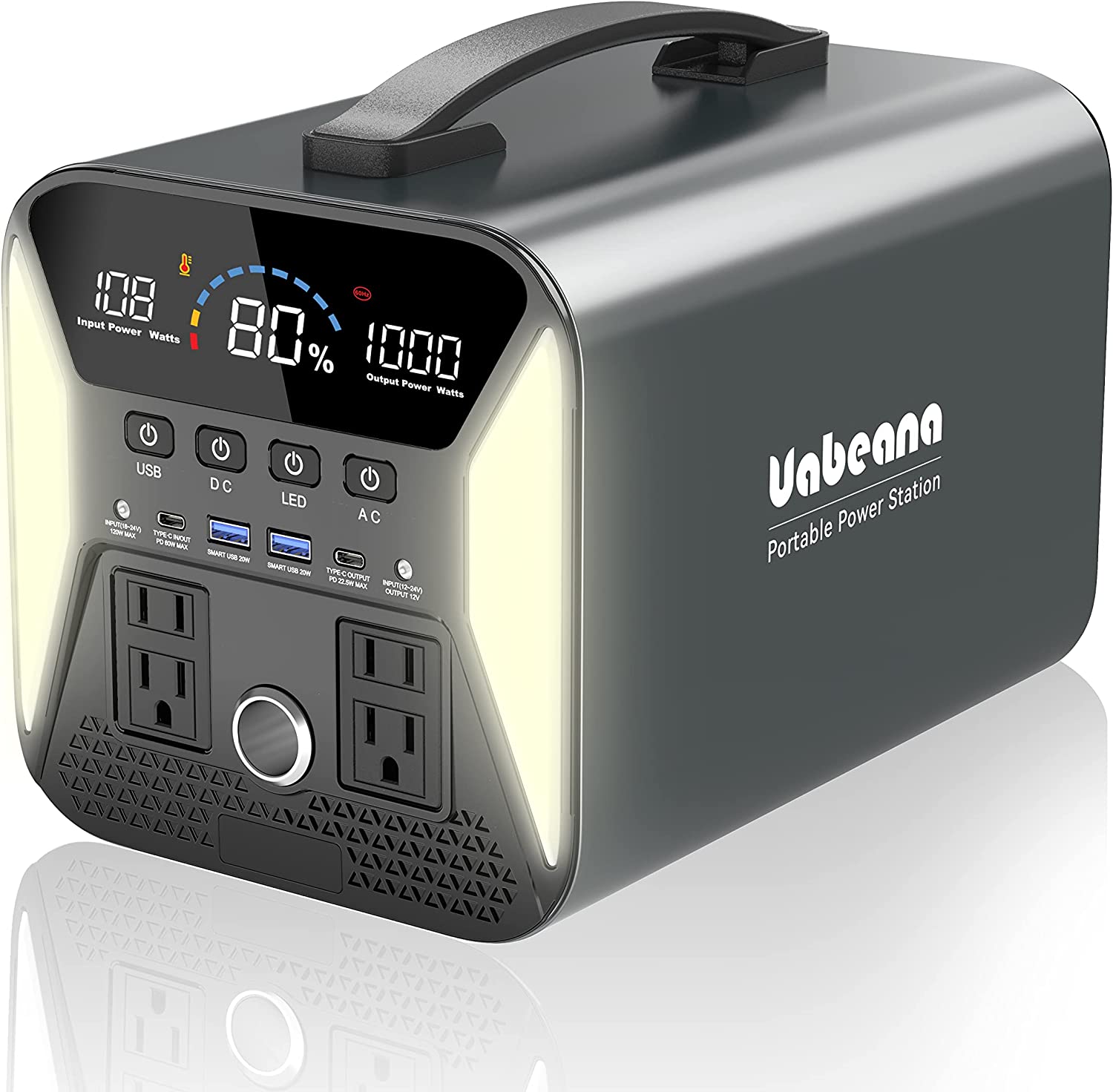 Portable Power Station 1000W, 1038Wh Electric Solar Generator with 4x110V Pure Sine Wave AC Outlet 60W Type-C Quick Charge & LCD Screen Mobile Lithium Backup Emergency Power Supply For Home Outdoors Camping Travel Adventure