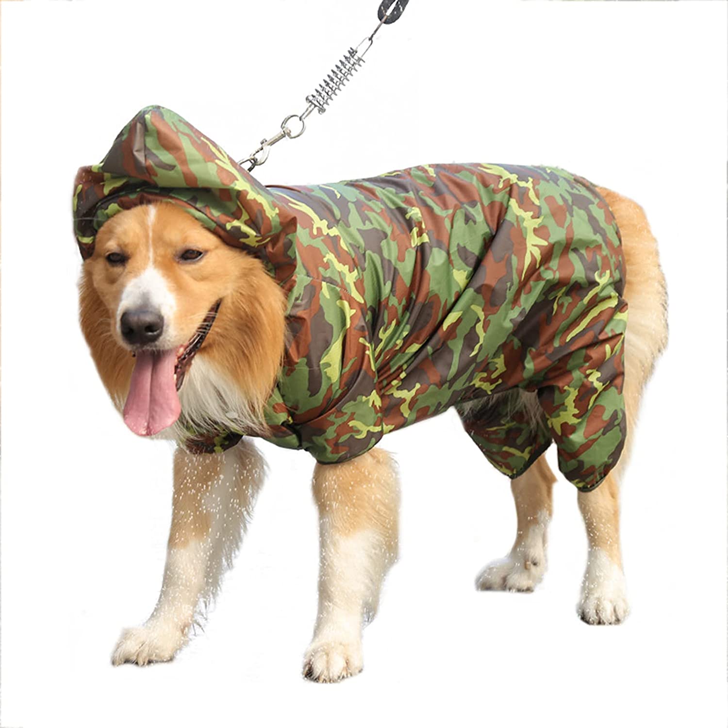 Dog Raincoat, Large Dog 4 Legs Jumpsuit Dog Rain Jacket Hooded Onesies Rain Poncho Waterproof Lightweight Dog Rain Coats with Leash Hole for Medium Large Dogs (3XL)
