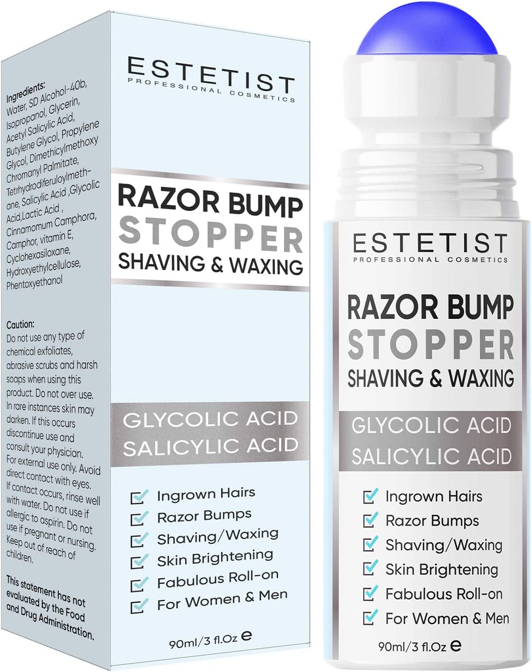 Razor Bump Stopper Solution for Ingrown Hair – Skin Care Treatment for Face, Neck, Bikini Area, Legs and Underarm Area – After Shave Serum for Men and Women – With Salicylic Acid, Glycolic Acid