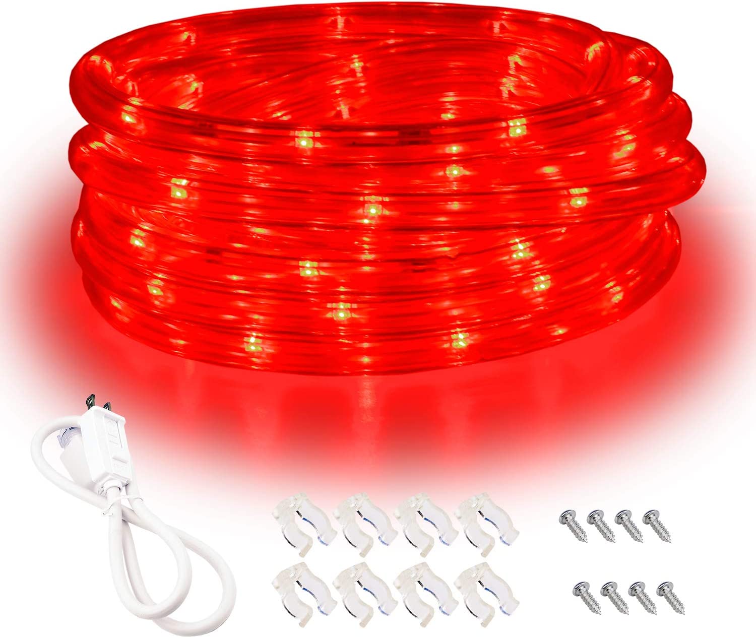 Red LED Lights, 16ft Rope Lights, Flexible and Connectable Strip Lighting, Waterproof for Indoor Outdoor Use, 360 Beam Angle, High Brightness for Home Christmas Thanksgiving Halloween