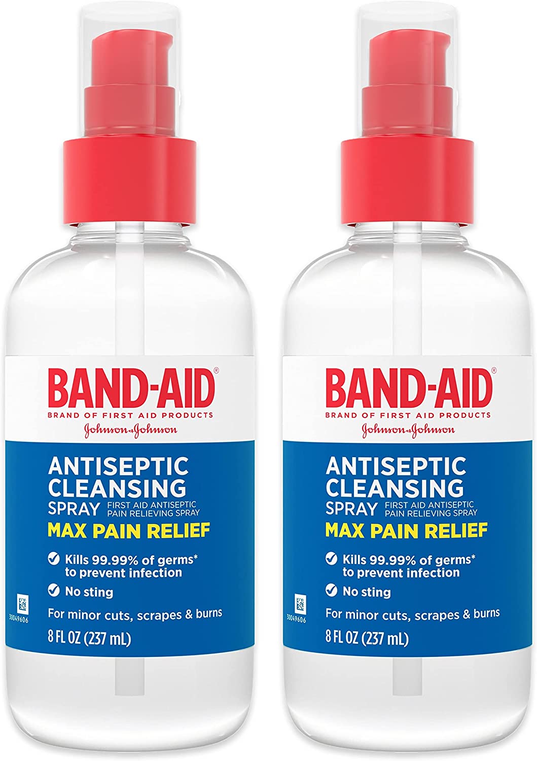 Band-Aid Brand Antiseptic Cleansing Spray, First Aid Antiseptic Spray Relieves Pain & Kill Germs, with Benzalkonium Cl Wound Antiseptic & Pramoxine HCl Topical Analgesic, 2 x 8 fl. oz