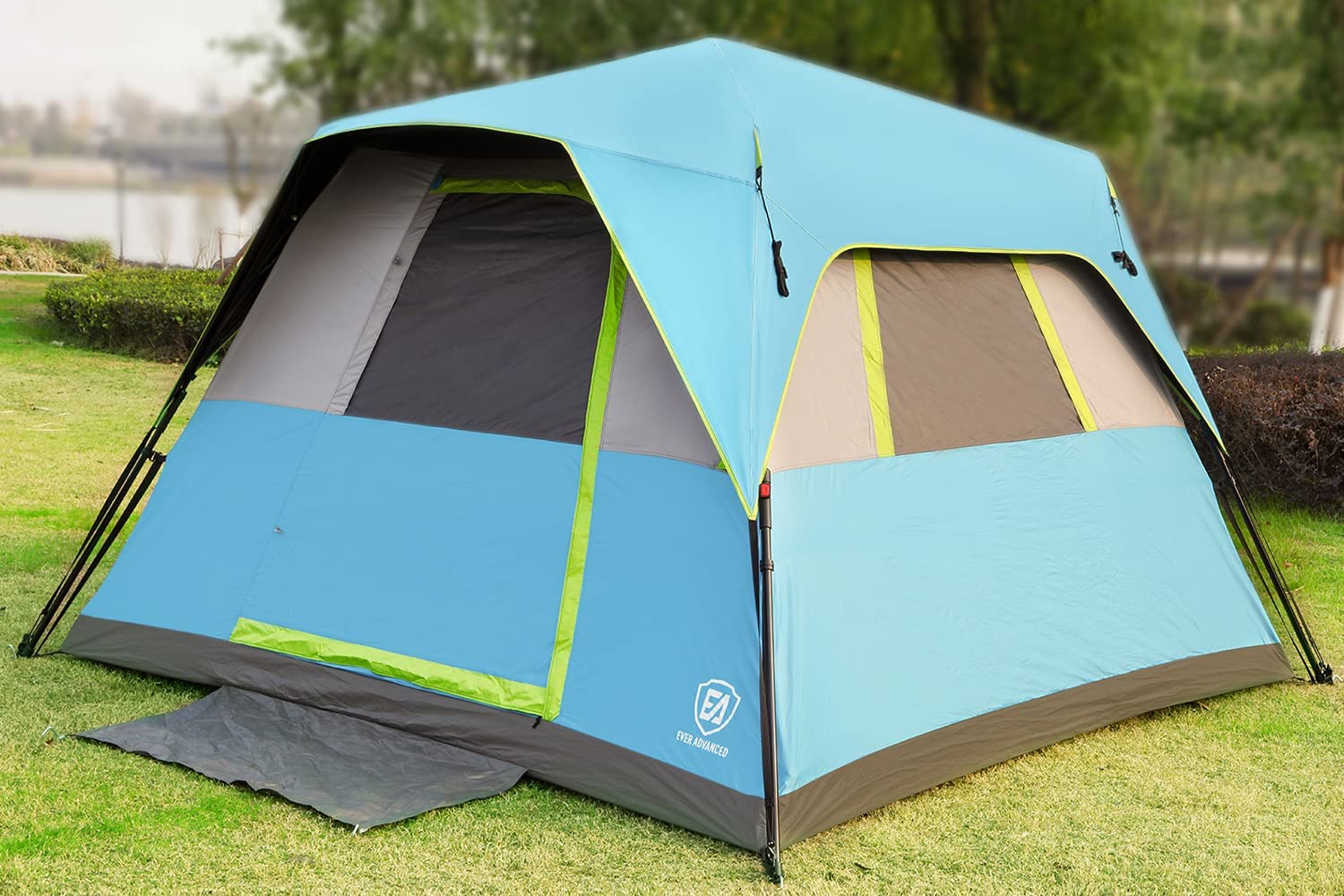 EVER ADVANCED Instant Blackout Camping Tent 6 Person Cabin Tents for Family with Rainfly, 60s Easy Setup, Water-Resistant, Blue