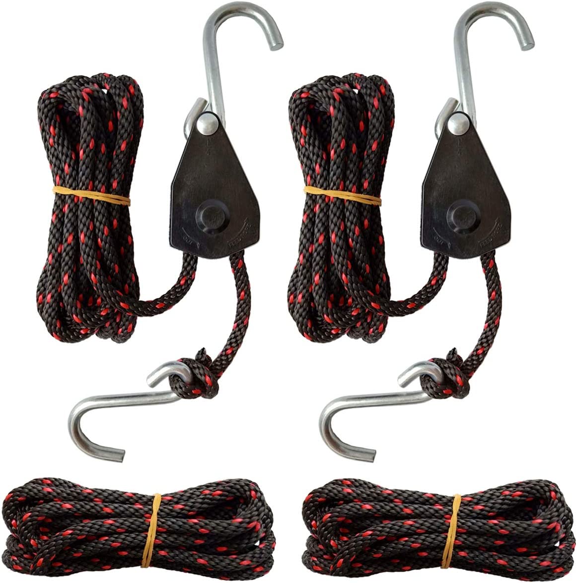 Sentry Ratchet Kayak and Canoe Bow and Stern Tie Downs 1/4" Grow Light Heavy Duty Adjustable Rope Hanger (2-Pack)