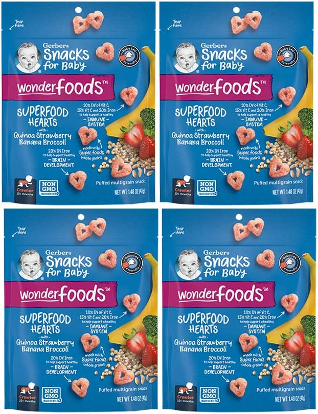 Gerber Baby Food, Crawler, Wonderfoods, Superfood Hearts, Quinoa Strawberry Banana & Broccoli, 1.48 Ounce (Pack of 4)